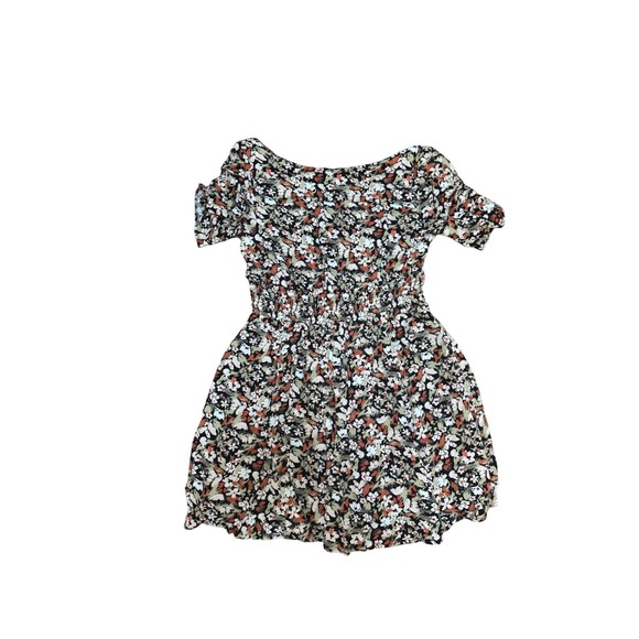 Free People Floral Print Mini Dress Size 10 Short Sleeve Black Multicolor - Picture 2 of 5